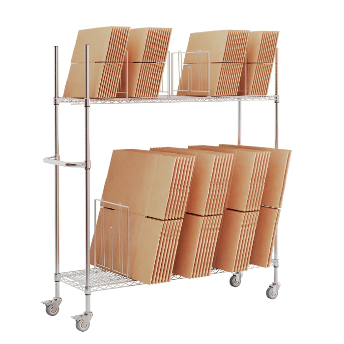 2-Tier Mobile Carton Cart - 8 Adjustable Dividers