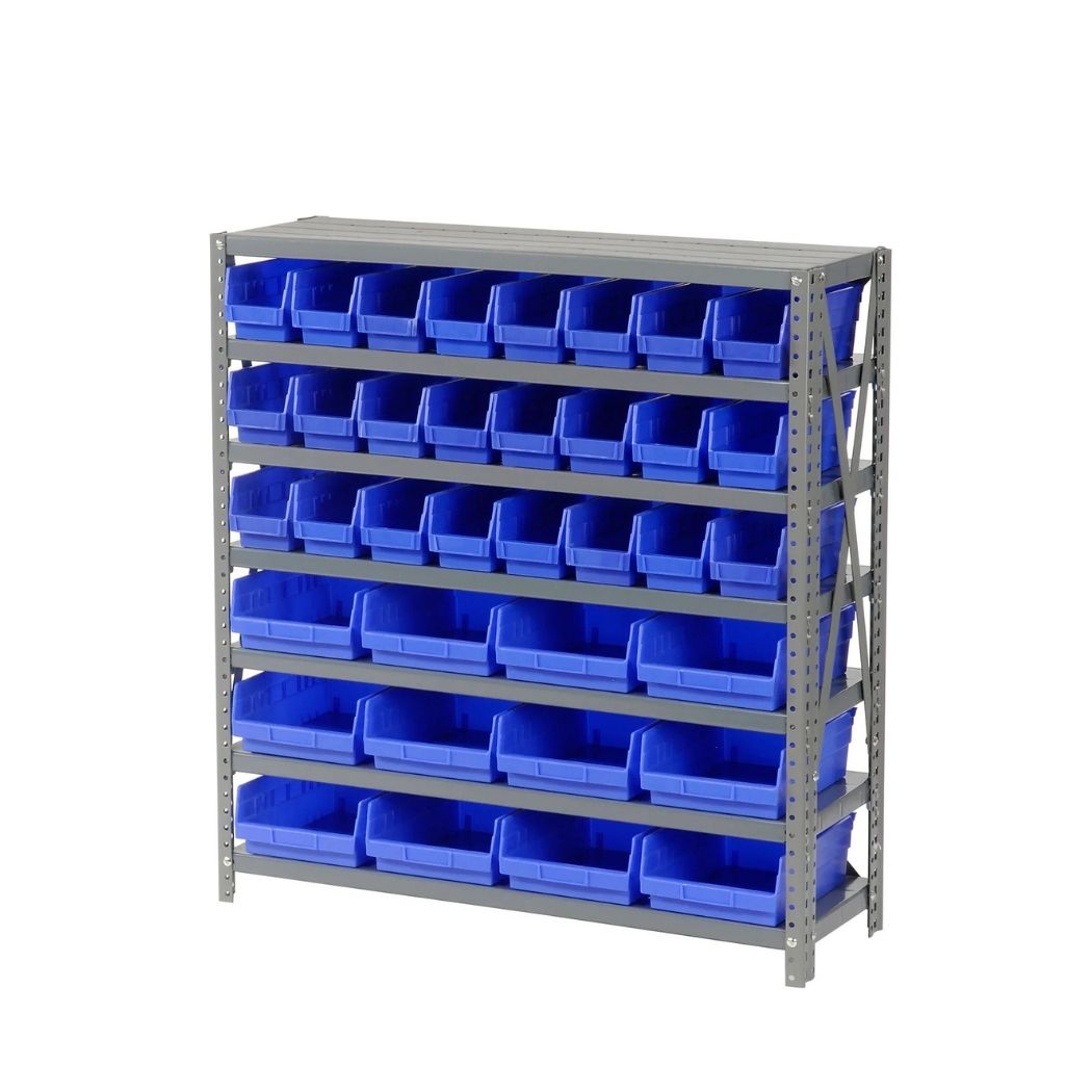 7 Shelves Steel Bin Storage Rack 36L" x 12"W x 39"H w/ 36 Plastic Bins