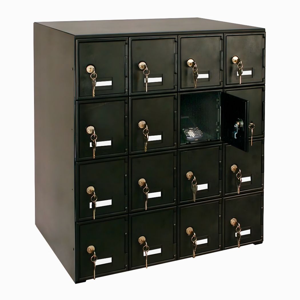 4-Tier 16 Door Cell Phone Locker w/ Key Locks, 22"L x 16"W x 26"H