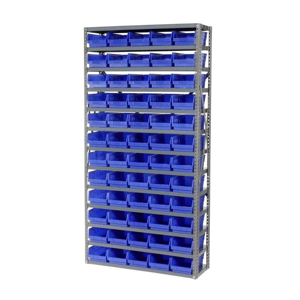 13 Shelves Steel Bin Storage Rack 36L" x 12"W x 73"H w/ 60 Plastic Bins