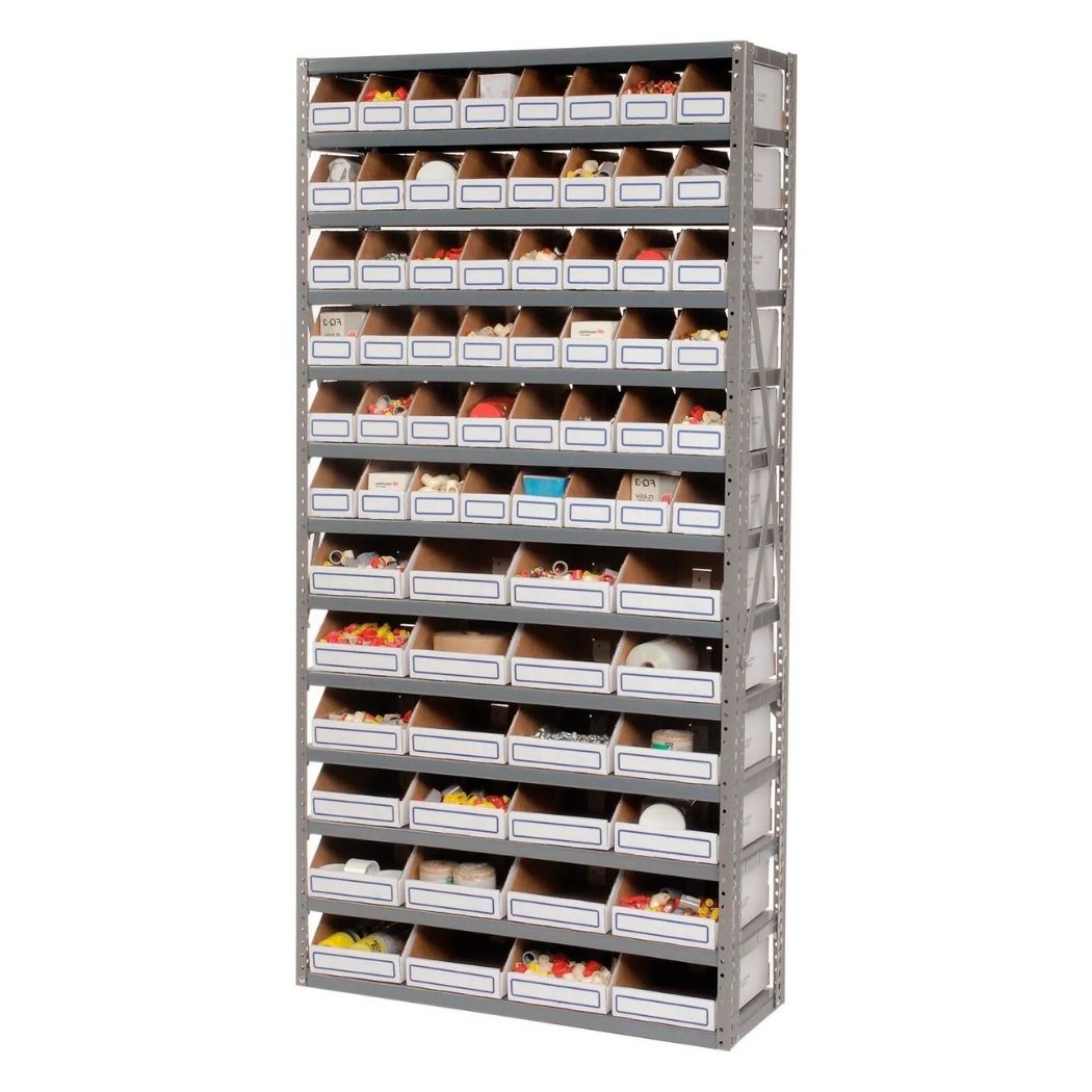 13 Shelves Steel Bin Storage Rack 36L" x 12"W x 73"H w/ 72 Corrugated Bins