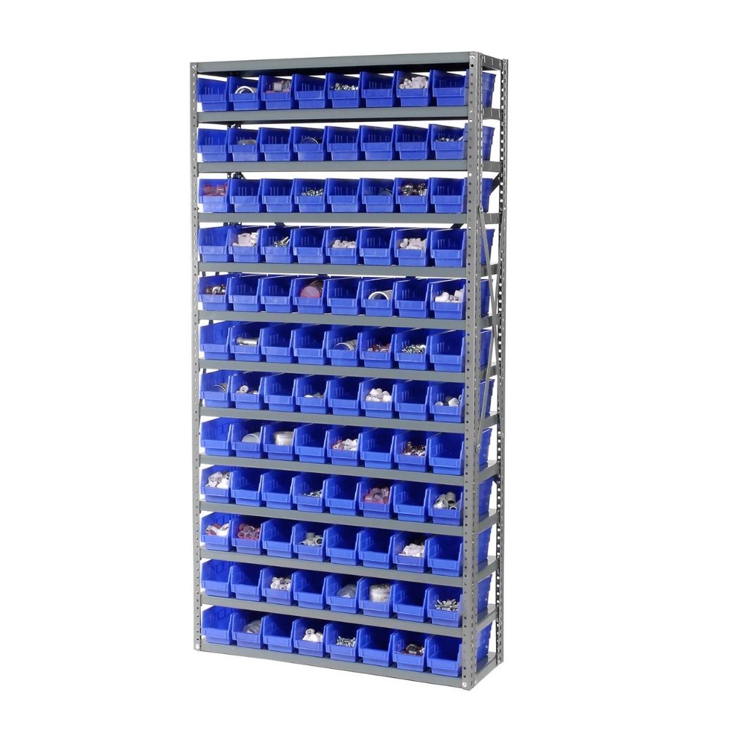 13 Shelves Steel Bin Storage Rack 36L" x 12"W x 73"H w/ 96 Plastic Bins