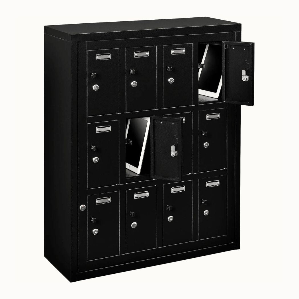 3-Tier 12 Door Cell Phone Locker w/ Individual Key Locks & Master Key, 28.5"L x 11.25"W x 38"H