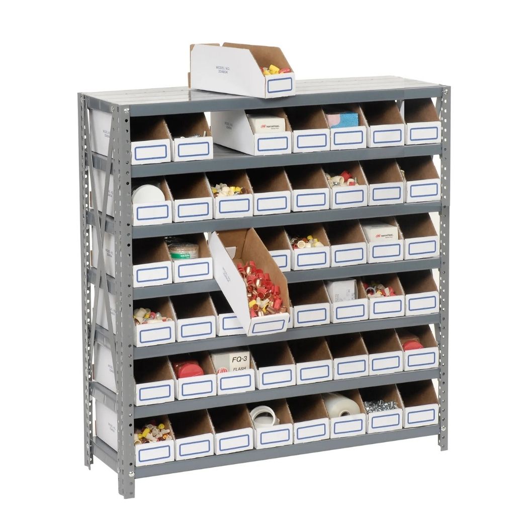 7 Shelves Steel Bin Storage Rack 36L" x 12"W x 39"H w/ 48 Corrugated Bins