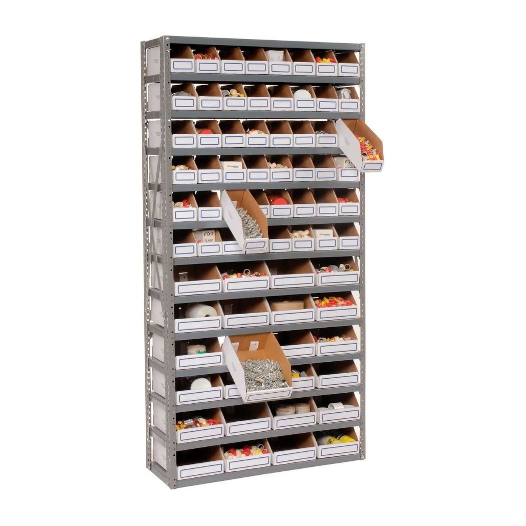 13 Shelves Steel Bin Storage Rack 36L" x 12"W x 73"H w/ 72 Corrugated Bins