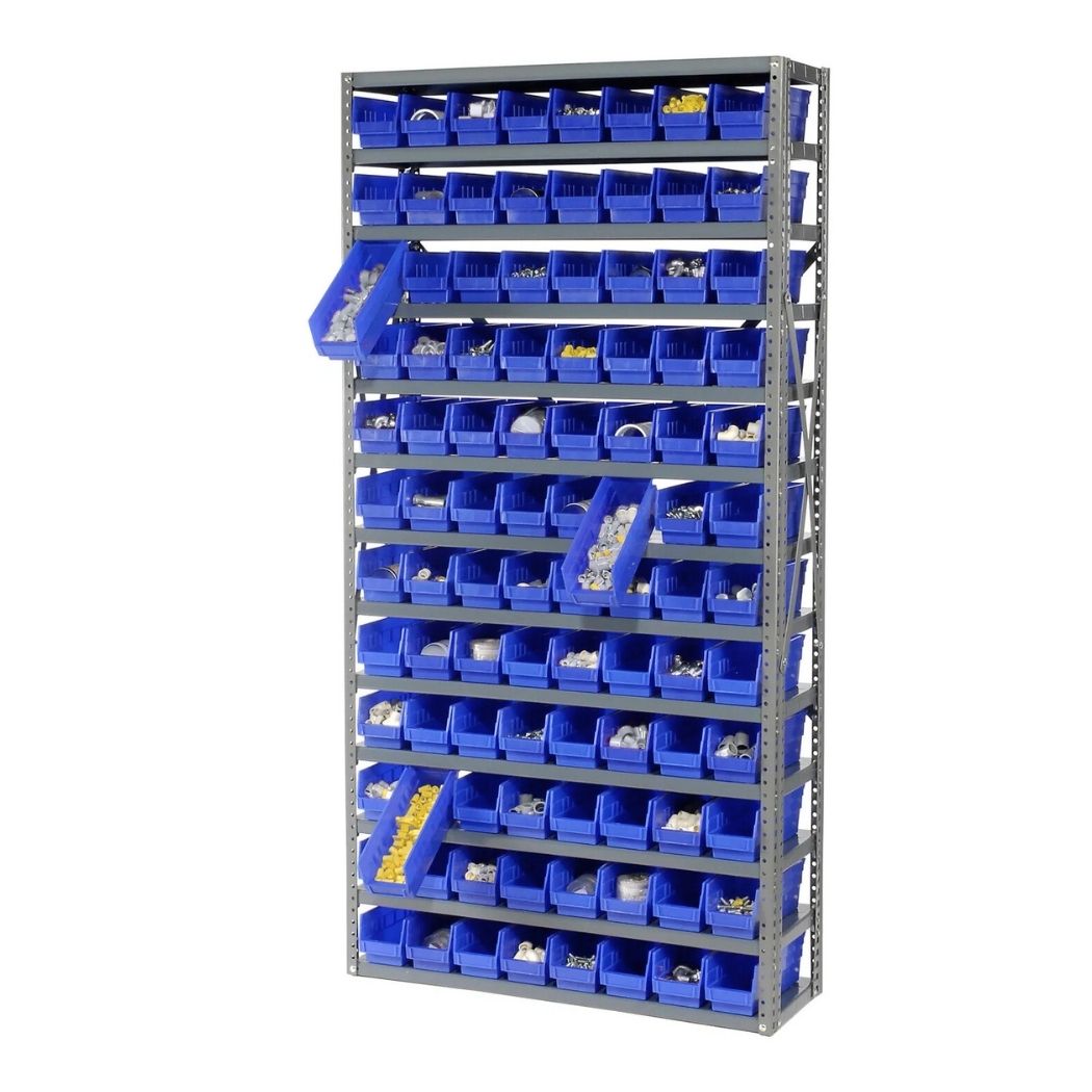 13 Shelves Steel Bin Storage Rack 36L" x 12"W x 73"H w/ 96 Plastic Bins