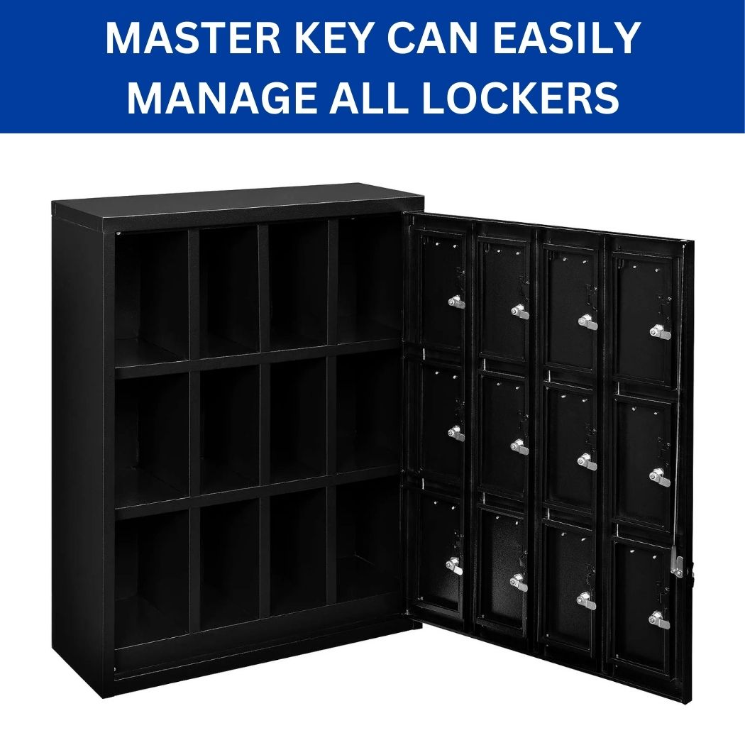 3-Tier 12 Door Cell Phone Locker w/ Individual Key Locks & Master Key, 28.5"L x 11.25"W x 38"H