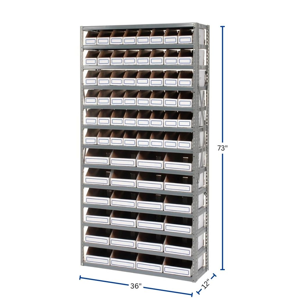 13 Shelves Steel Bin Storage Rack 36L" x 12"W x 73"H w/ 72 Corrugated Bins
