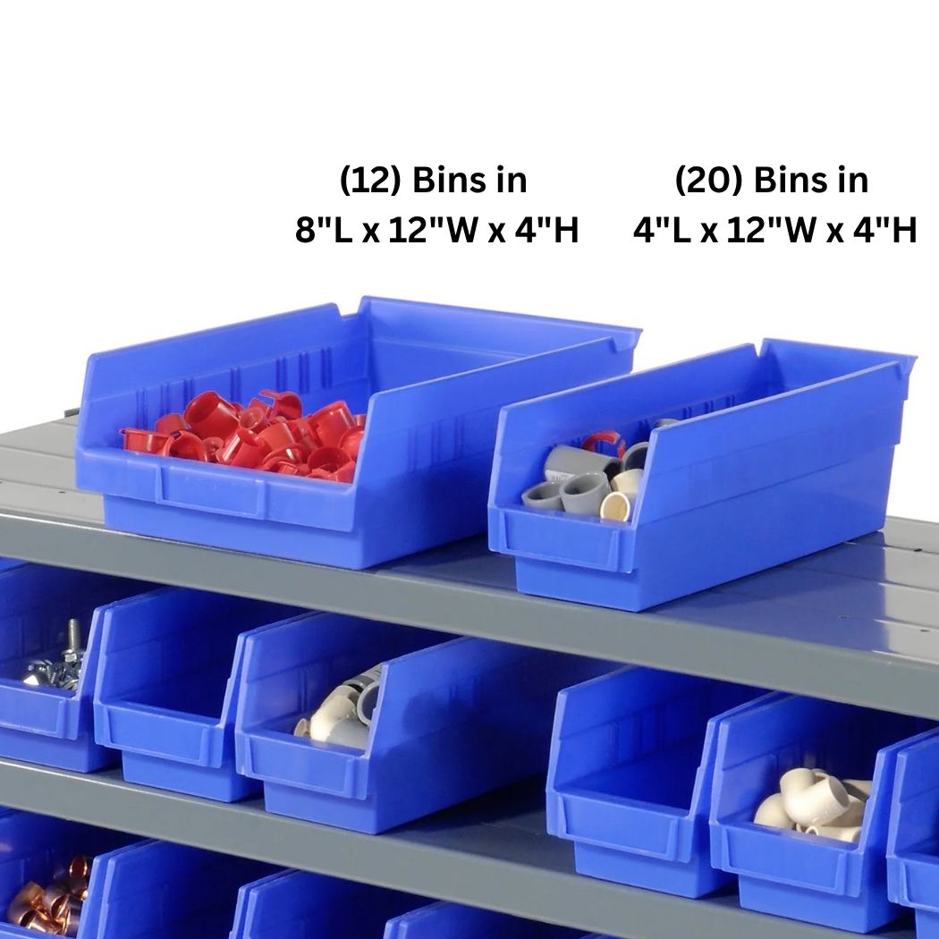 7 Shelves Steel Bin Storage Rack 36L" x 12"W x 39"H w/ 36 Plastic Bins