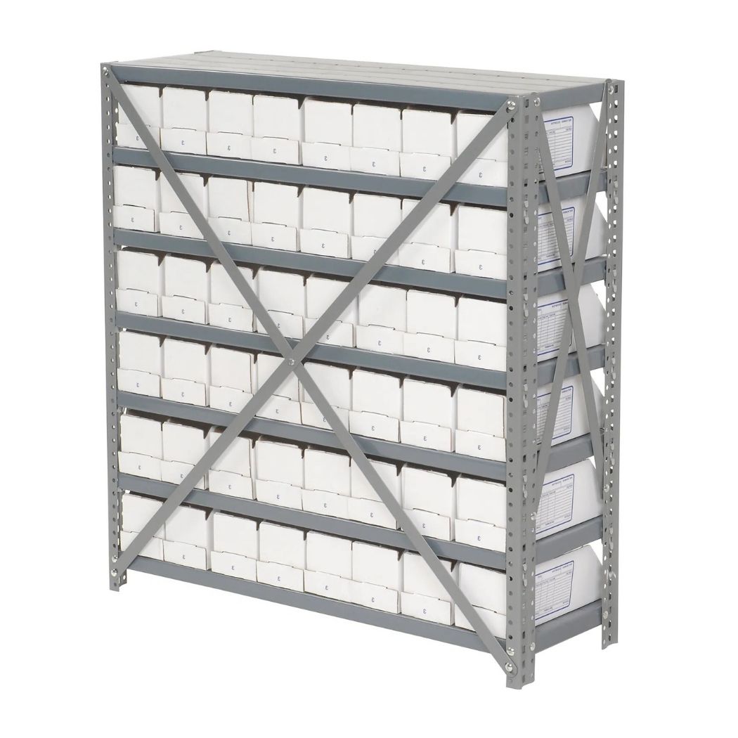 7 Shelves Steel Bin Storage Rack 36L" x 12"W x 39"H w/ 48 Corrugated Bins