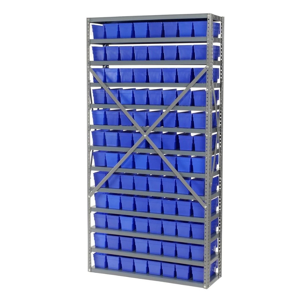 13 Shelves Steel Bin Storage Rack 36L" x 12"W x 73"H w/ 96 Plastic Bins