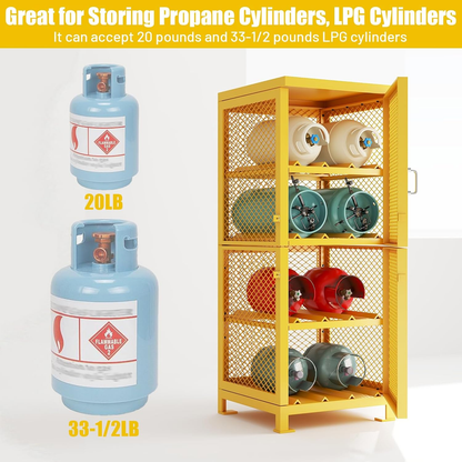 30"L x 30"W x 70"H Steel/Iron Horizontal Cylinder Storage Cabinet, 8 Cylinder Capacity, 4-Tier Propane Storage Cage with Lockable Single Doors