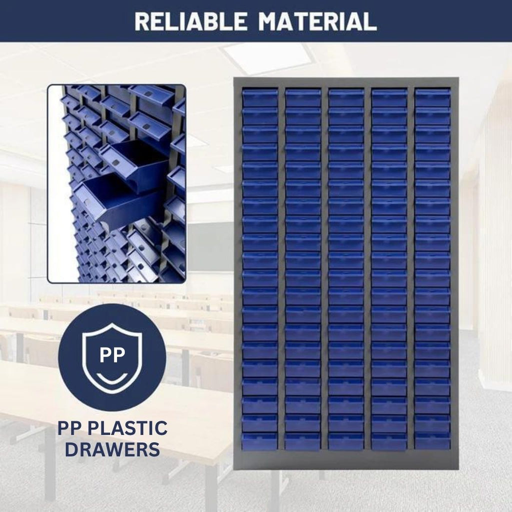 100-Bin Steel Parts Cabinet - Small Component Organizer