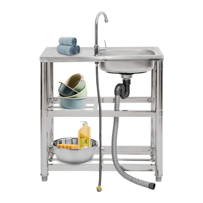 Stainless Steel Utility Sink - With Storage Shelves & Faucet