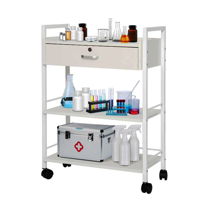 3-Tier Medical Lab Trolley - Professional Utility Station with Drawer