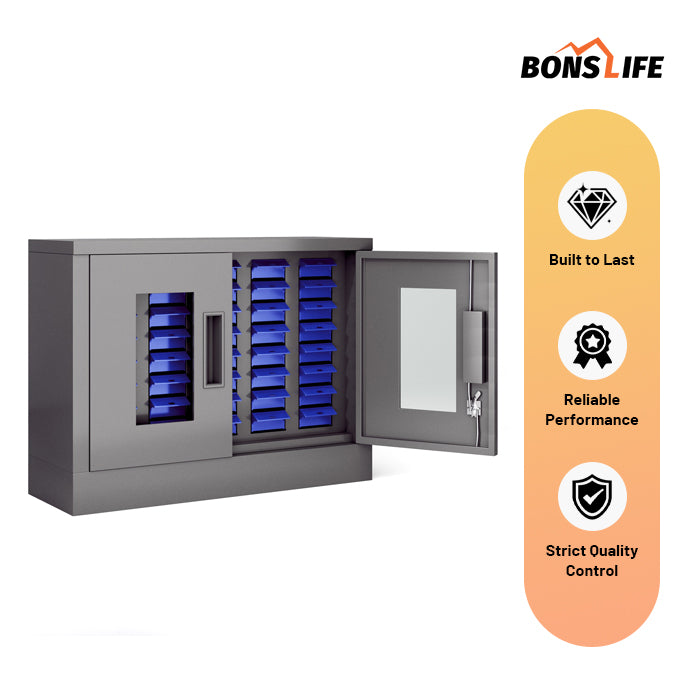 40-Drawer Steel Storage Cabinet with Lockable Doors - 24.5" Wide