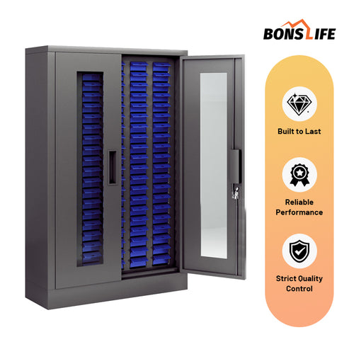 100-Drawer Ultimate Steel Parts Cabinet - 46" Tall Industrial Storage Tower with Lock