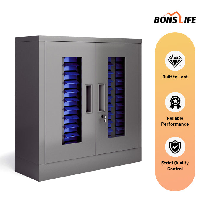 60-Drawer Steel Parts Cabinet - 37" High Industrial Storage Organizer with Lock