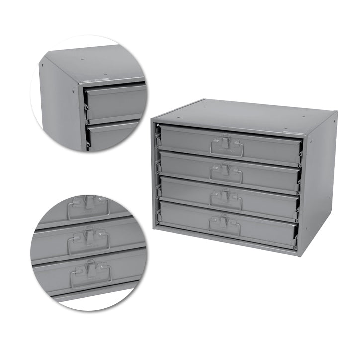 20" x 15-3/4" x 15" Steel Slide Rack with 4 Removable Compartment Boxes