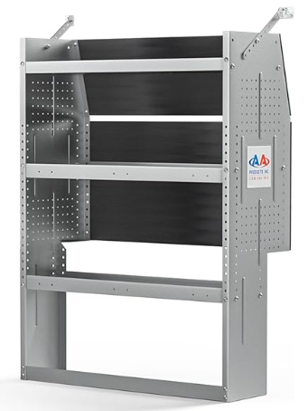 32"W x 43"H Compact Steel Van Shelving - Contoured 3-Shelf Adjustable Van Storage System for Small Cargo Vans