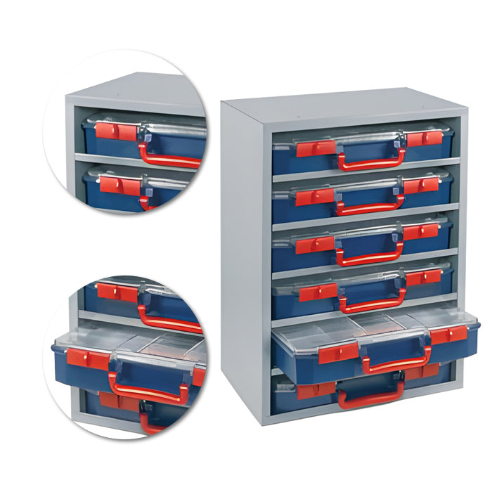 16.5"W x 14"D x 22"H Heavy-Duty Steel Cabinet with 6 Removable Carry Cases