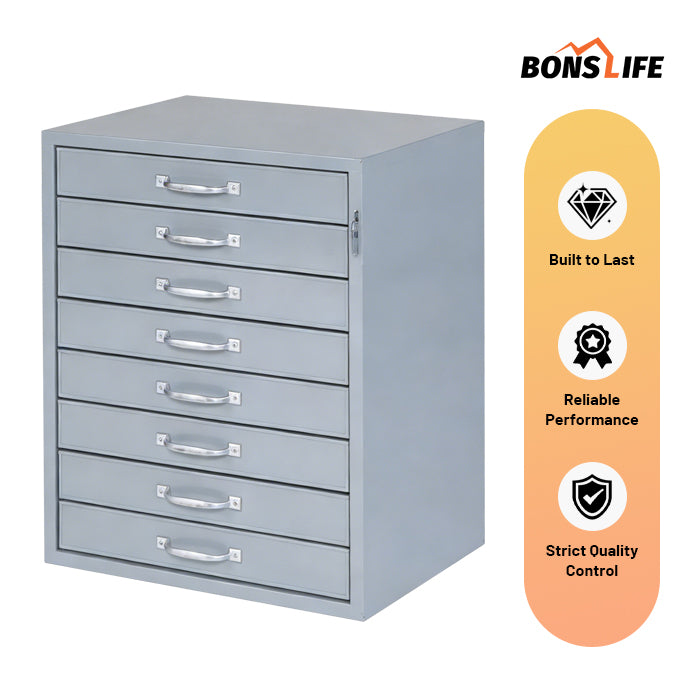 18"W x 12"D x 24"H High-Capacity 8-Drawer Steel Cabinet for Small Parts