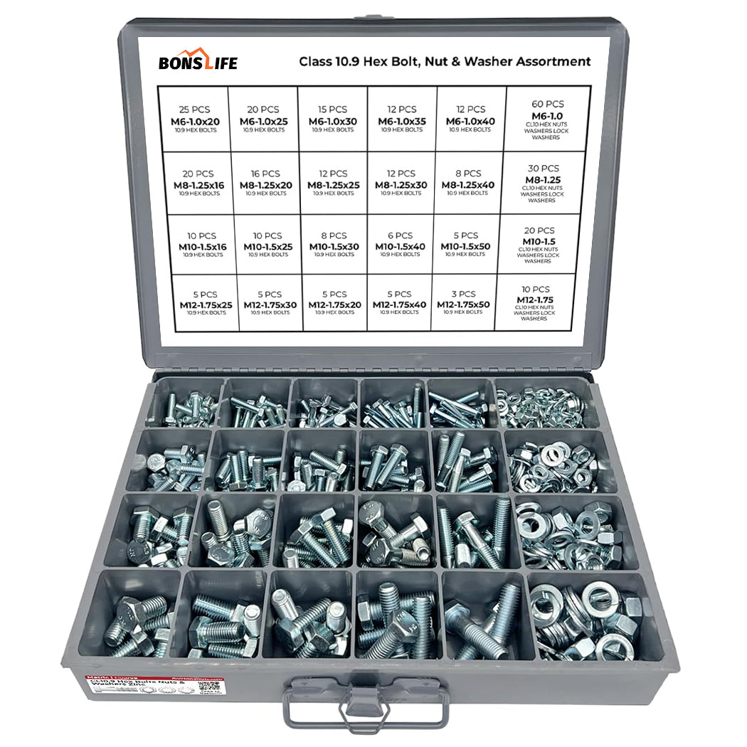575 PC Metric Class 10.9 High-Tensile Bolt & Nut Set w/ Steel Drawer (M6-M12)