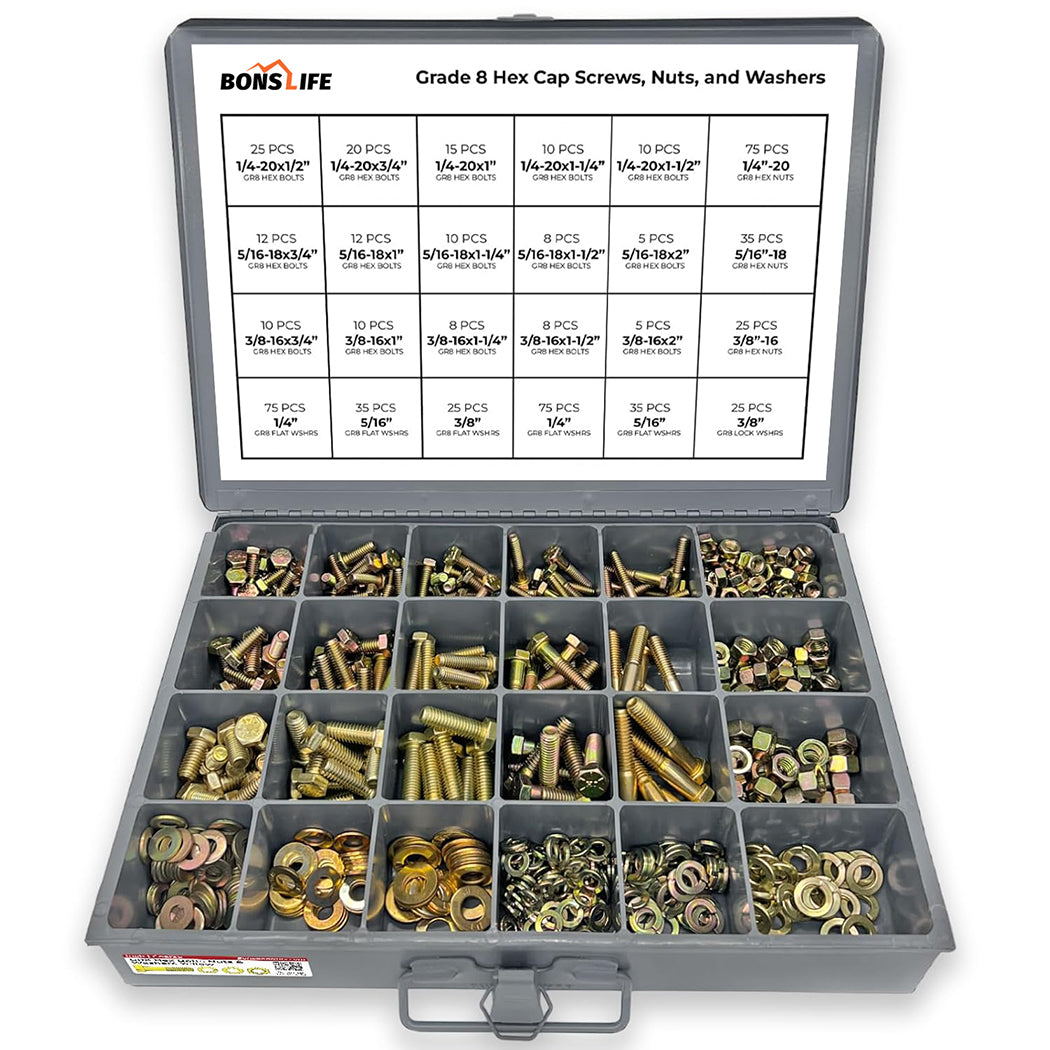 574 PC Grade 8 Coarse Thread Bolt & Nut Assortment w/ Steel Drawer (1/4"-3/8")