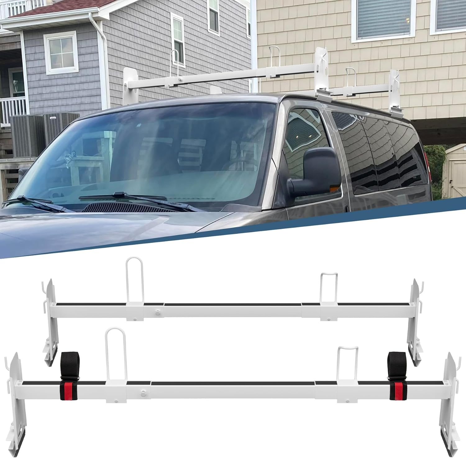 700 lbs Heavy-Duty Van Ladder Rack - Adjustable 41.5"-70" Gutter Mount (2-Bar Set)