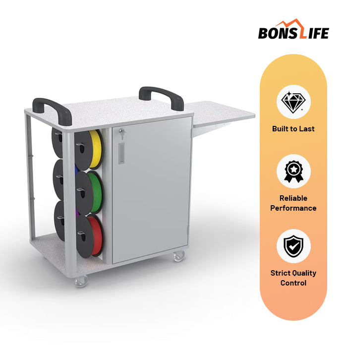 Mobile 3D Printer Cart - Lockable Security Cabinet with Side Shelf