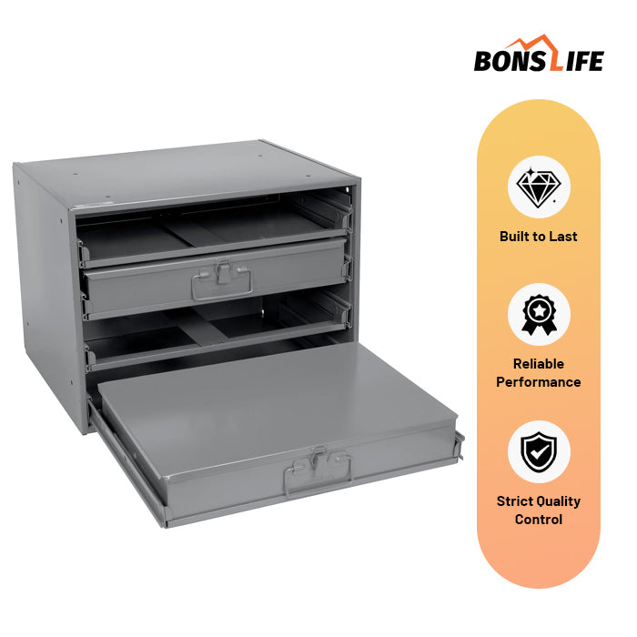 20" x 15-3/4" x 15" Steel Slide Rack with 4 Removable Compartment Boxes