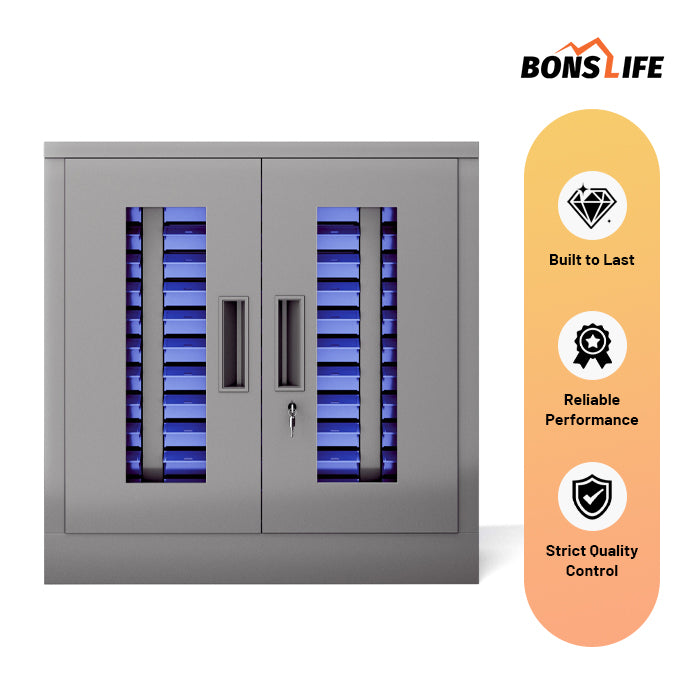 60-Drawer Steel Parts Cabinet - 37" High Industrial Storage Organizer with Lock
