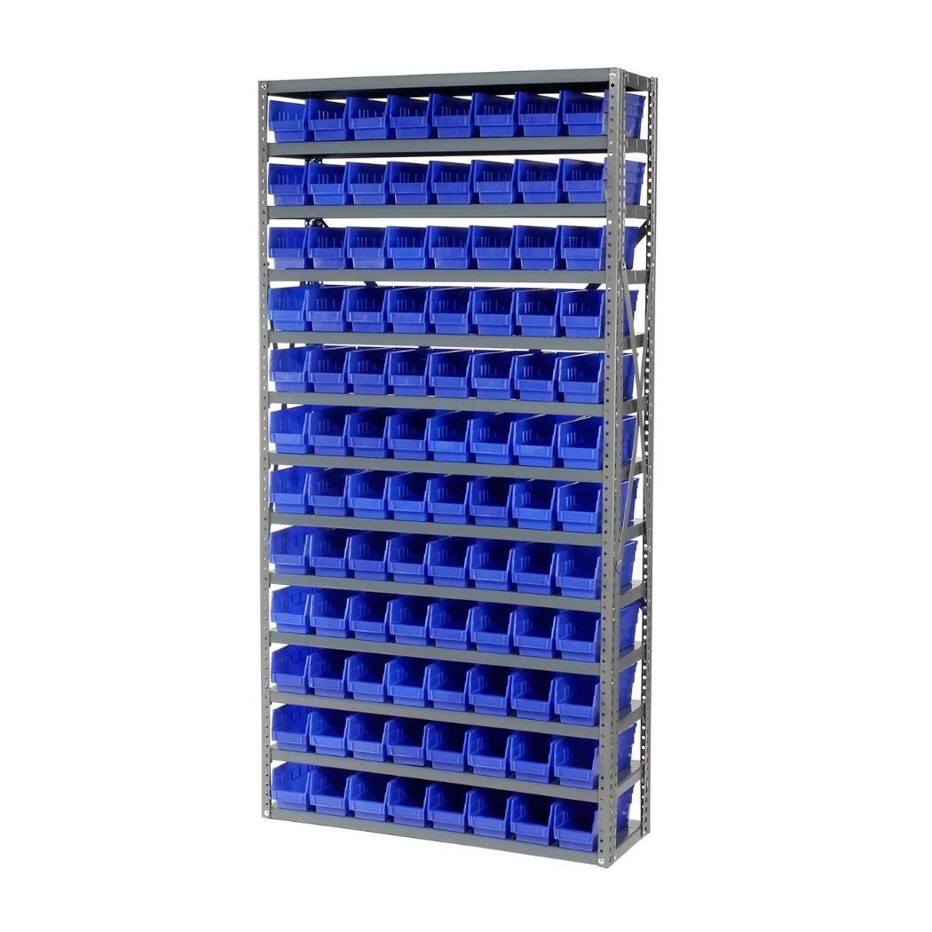13 Shelves Steel Bin Storage Rack 36L" x 12"W x 73"H w/ 96 Plastic Bins