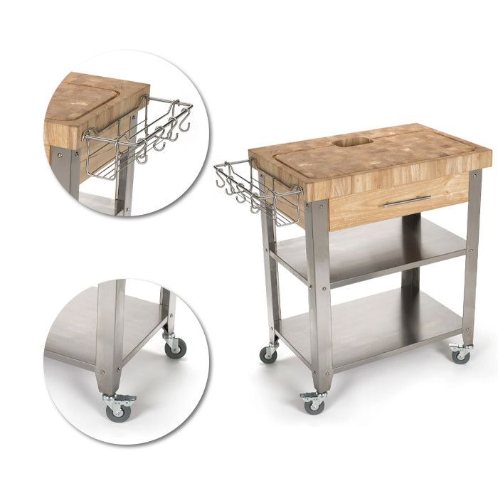 36" Professional Kitchen Workstation with End Grain Top & Stainless Legs