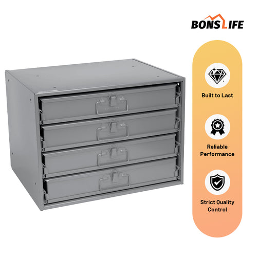 20" x 15-3/4" x 15" Steel Slide Rack with 4 Removable Compartment Boxes