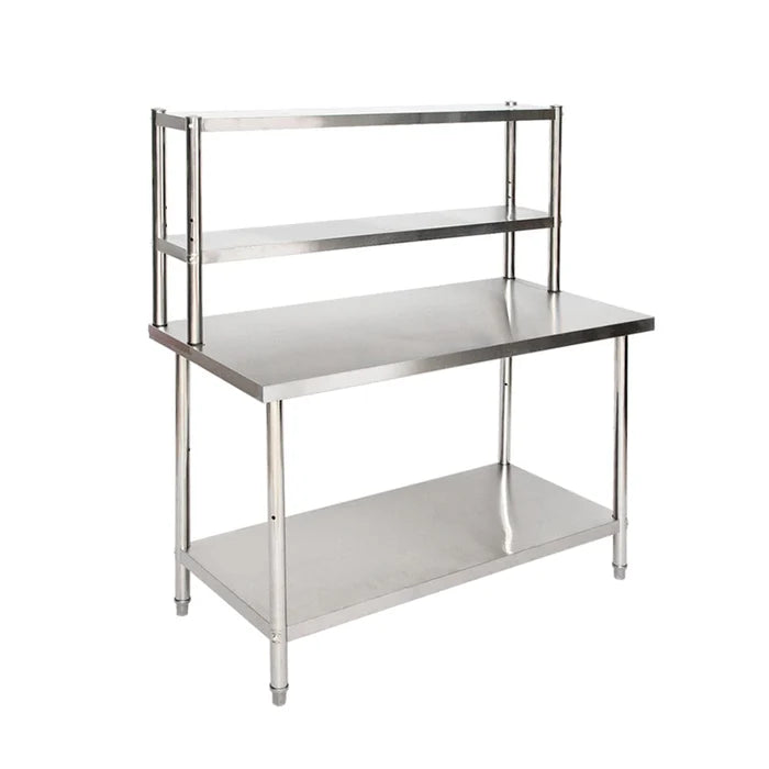 Stainless Steel Kitchen Island - Double Tier Top Shelf