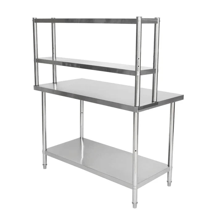 Stainless Steel Kitchen Island - Double Tier Top Shelf