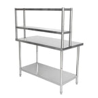 Stainless Steel Kitchen Island - Double Tier Top Shelf