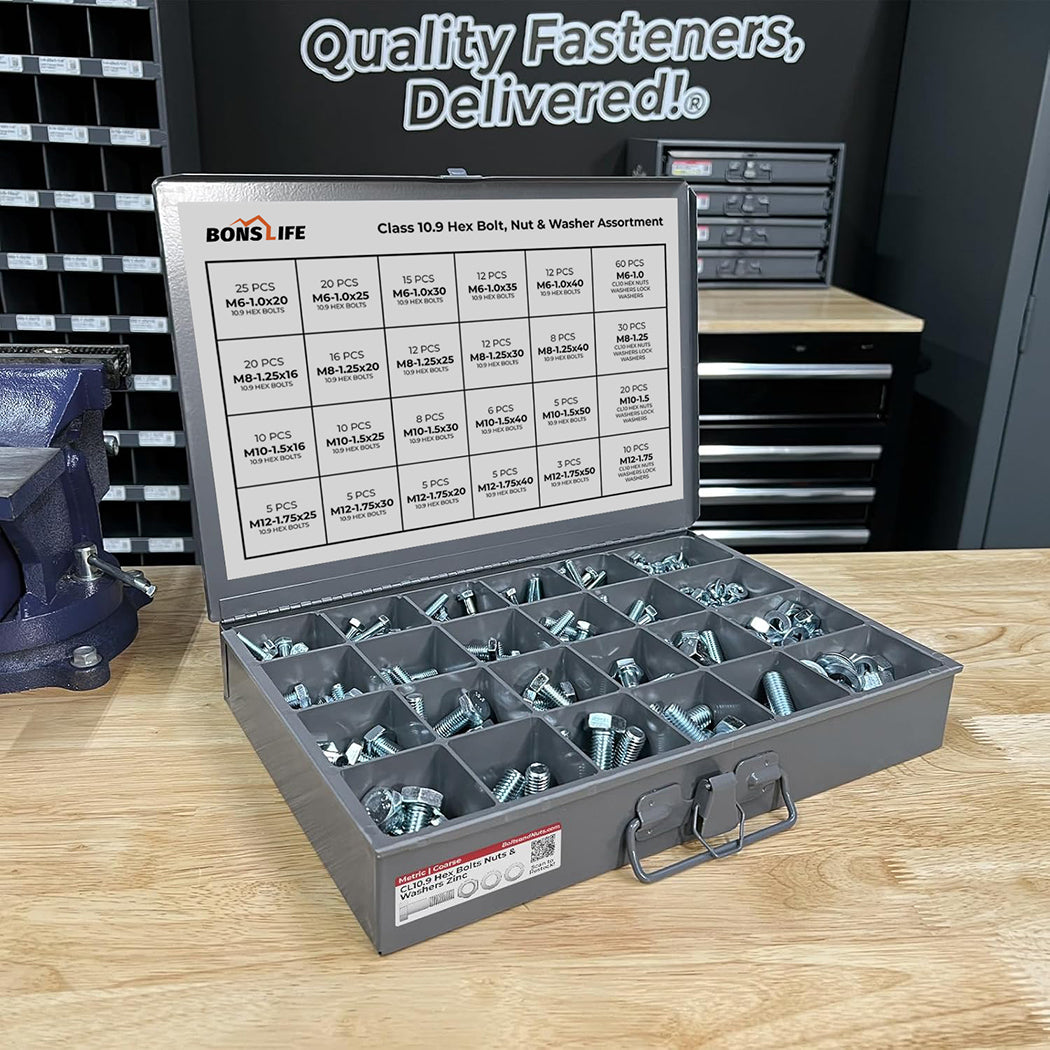 575 PC Metric Class 10.9 High-Tensile Bolt & Nut Set w/ Steel Drawer (M6-M12)