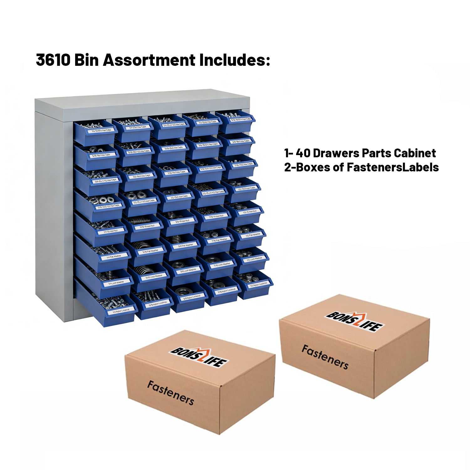 3,610-Pc Grade 8 Fastener Master Kit with 40-Drawer Bin