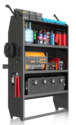 42"W x 60"H x 13"D Heavy-Duty Steel Van Shelving - Adjustable Van Storage System for Med/High Roof Vans