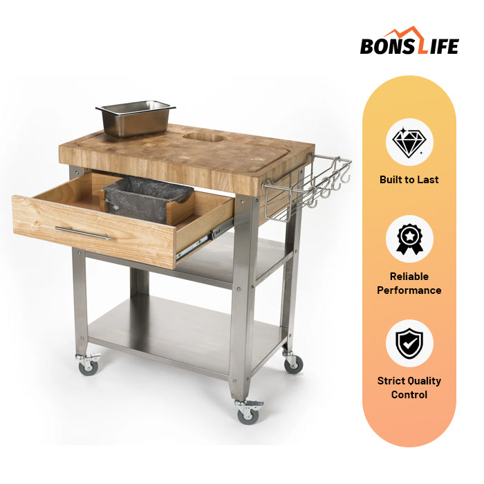 36" Professional Kitchen Workstation with End Grain Top & Stainless Legs