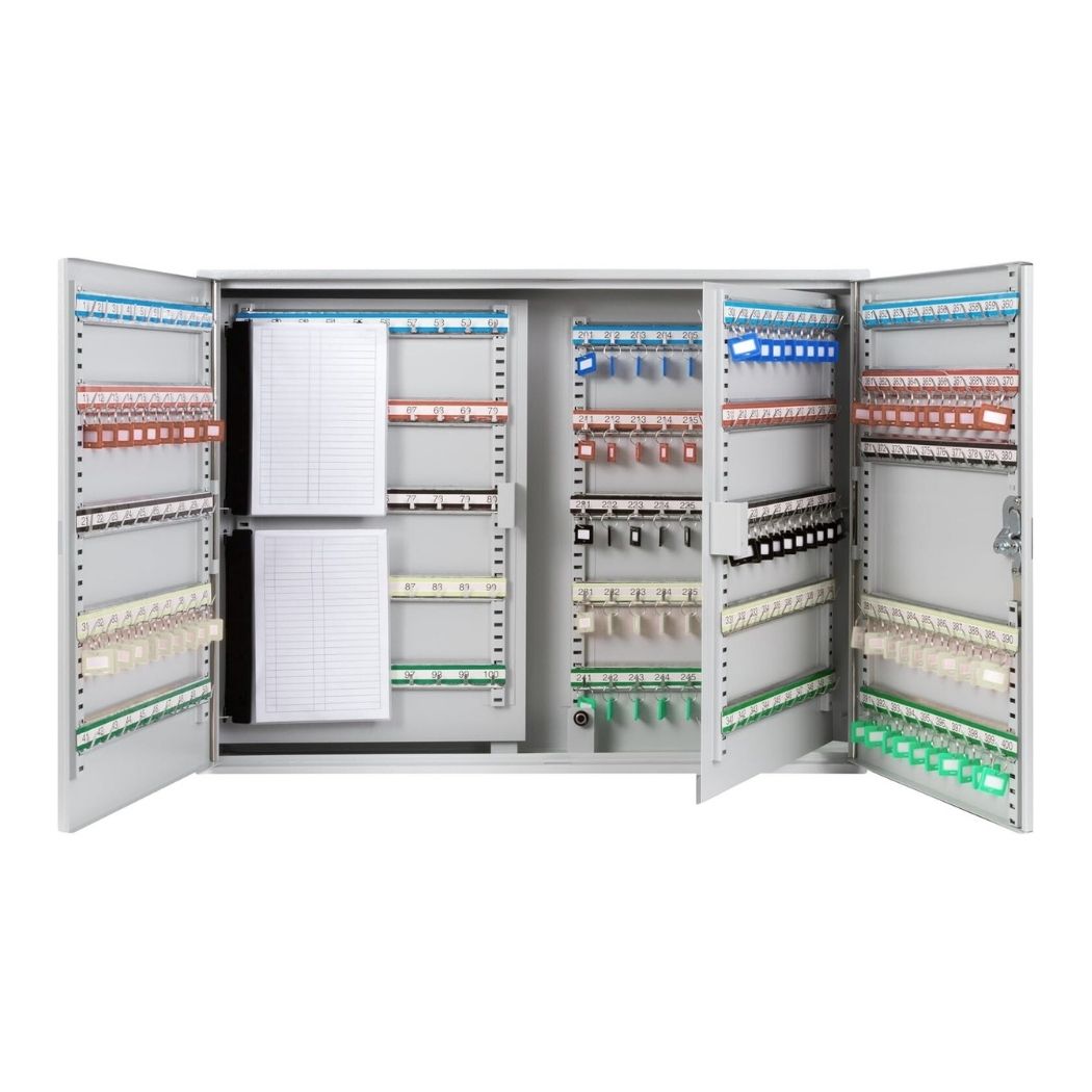 Steel Key Cabinet for 400 Keys w/ Numbered Hooks, Key Lock, 28"W x 5.5"D x 21.5"H