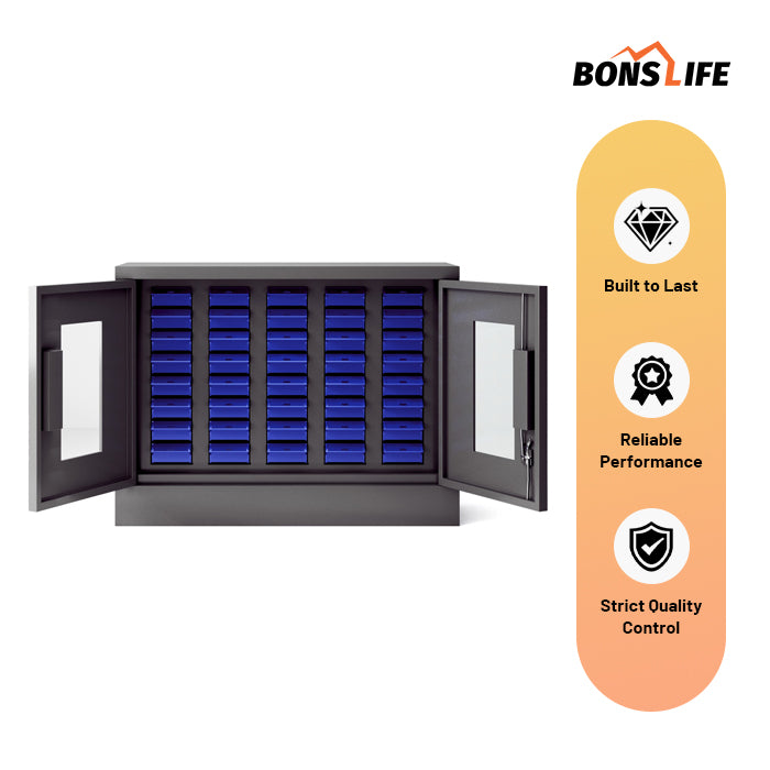 40-Drawer Steel Storage Cabinet with Lockable Doors - 24.5" Wide