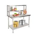 Stainless Steel Kitchen Island - Double Tier Top Shelf