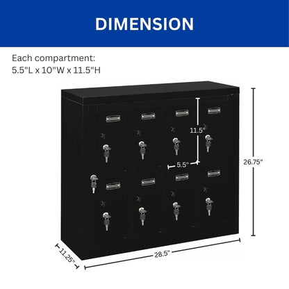 2-Tier 8 Door Cell Phone Locker w/ Individual Key Locks & Master Key, 28.5"L x 11.25"W x 26.75"H