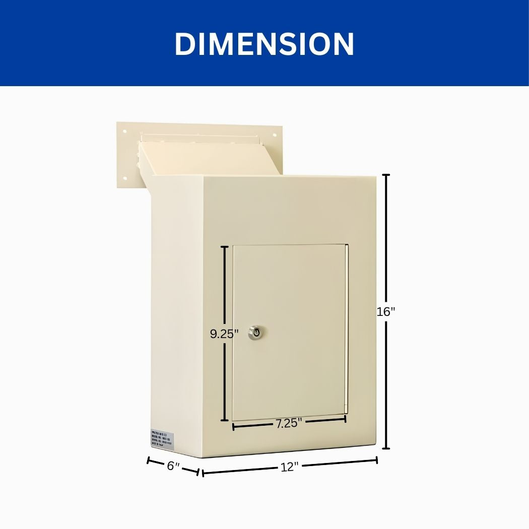 Through-Wall Depository Drop Box w/ Adjustable Chute 12"W x 6"D x 16"H, Locking Mailbox