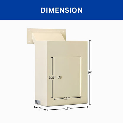 Through-Wall Depository Drop Box w/ Adjustable Chute 12"W x 6"D x 16"H, Locking Mailbox