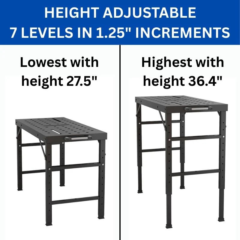 Adjustable Height Folding Welding Table - 1000 lbs Capacity