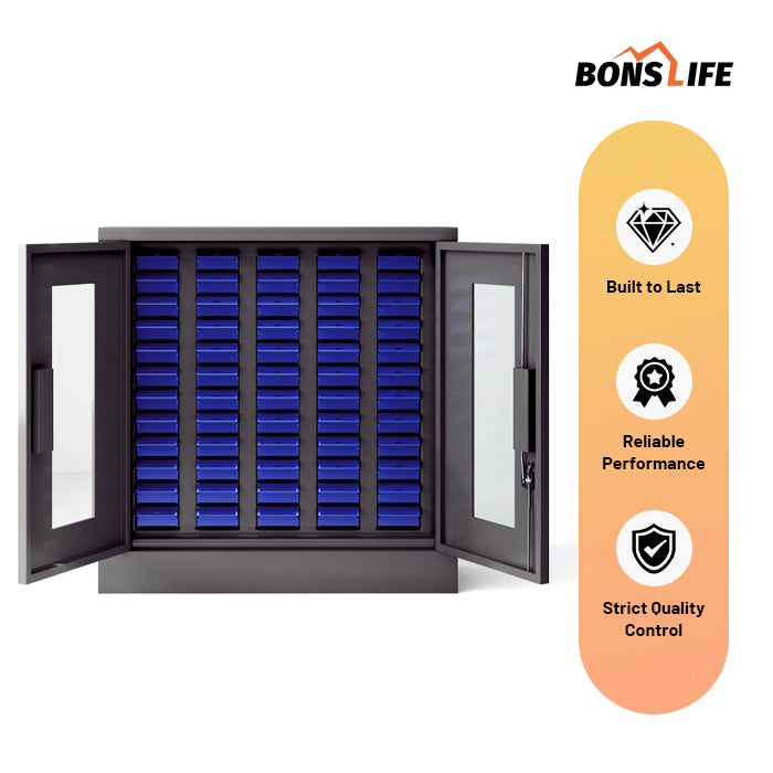 60-Drawer Steel Parts Cabinet - 37" High Industrial Storage Organizer with Lock